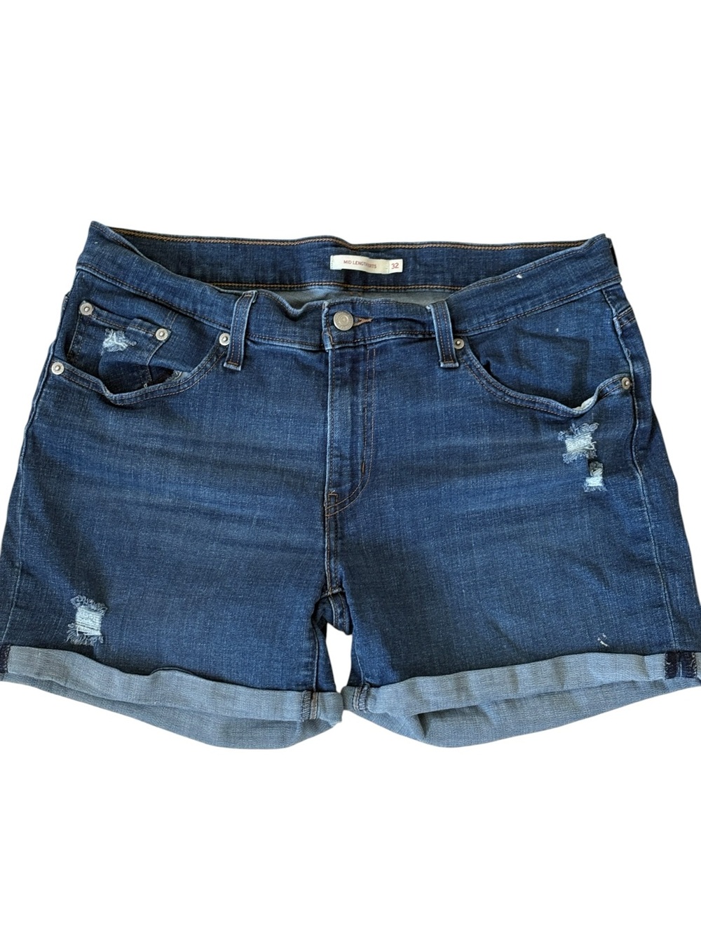 Levi Jean Shorts Womens Size 32 Mid Length Denim Stretch